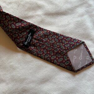 Red Christian Dior Monsieur Necktie Mens Vintage Silk Geometric Tie Mens